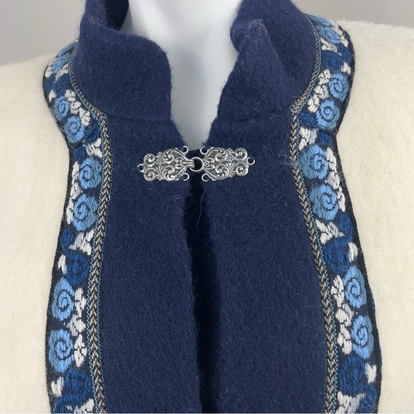 FJORD FASHION Norwegian Pure Wool Cream & Blue Vintage Jacket - Picture 5 of 9